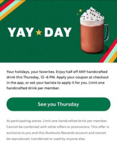 Yay Day At Starbucks %50 Off Any Handcrafted Drink (11/30) (Working In 2025)