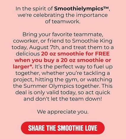 Celebrate Smoothielympics™ With A Free Smoothie At Smoothie King! – Topsave