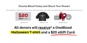 Free Halloween T-Shirt And $20 Gift Card With Blood Donation In October! – Topsave