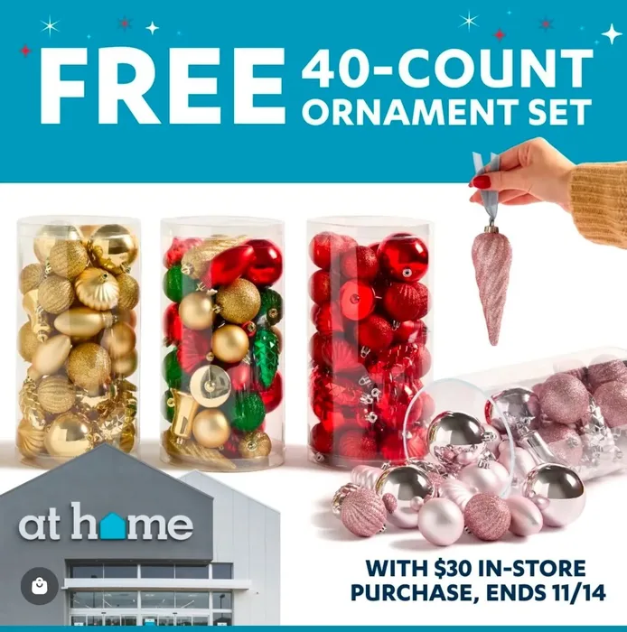 Free 40-Count Ornament Set At At Home With $30 Purchase – Today Only! – Topsave