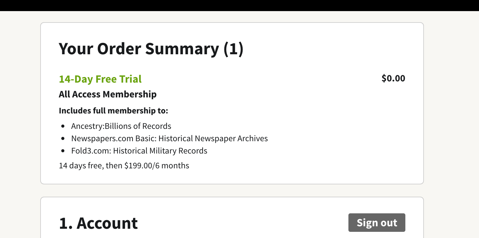 Ancestry.com Order Summary