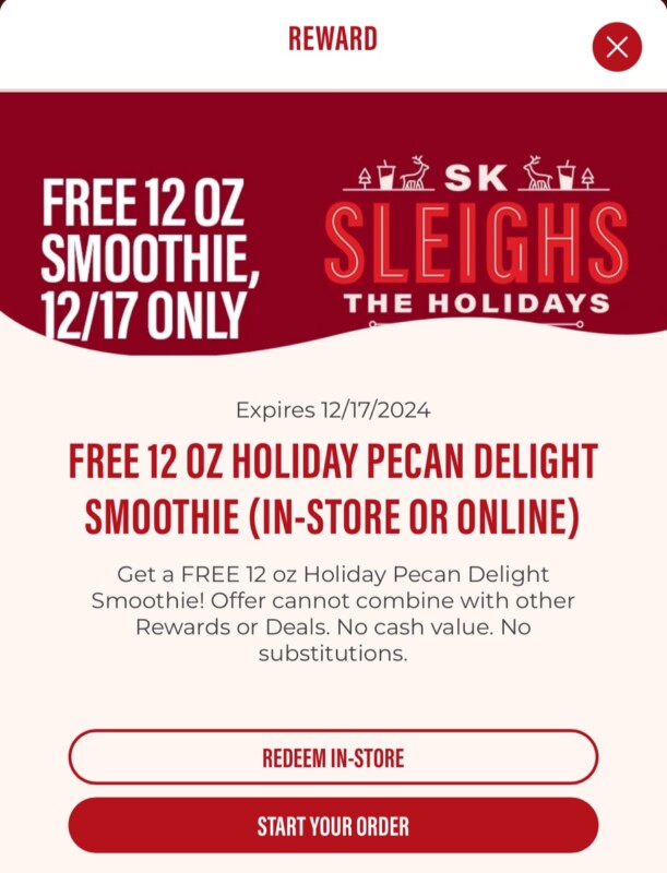 Free 12 Oz Holiday Pecan Delight Smoothie At Smoothie King – Today Only! – Topsave