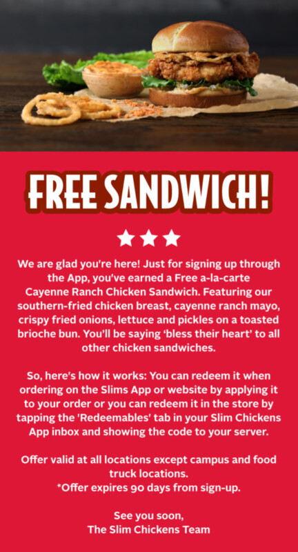 Get A Free Cayenne Ranch Chicken Sandwich At Slim Chickens! (Working In 2025)