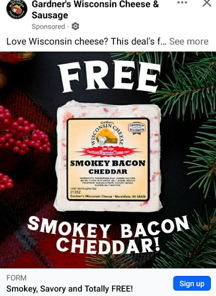 Free Sample Of Gardner’s Wisconsin Cheese Smokey Bacon Cheddar (Working In 2025)