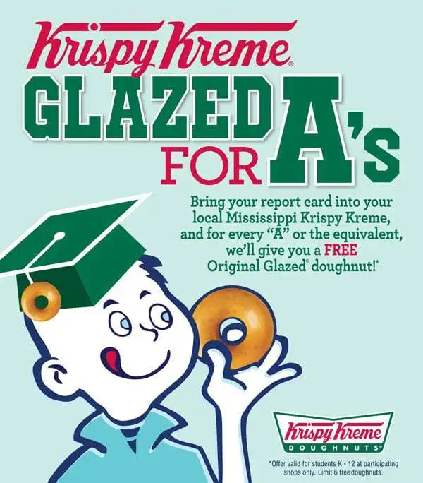 FREE Krispy Kreme Doughnuts for A’s on Your Report Card!