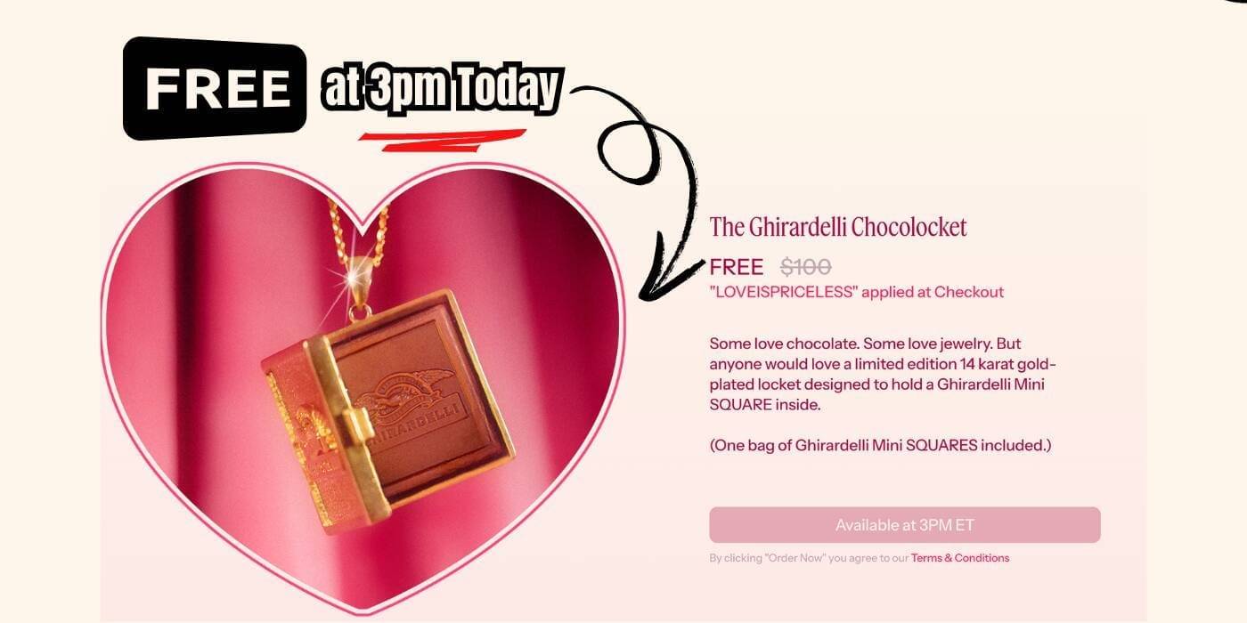 Get a Free Ghirardelli Chocolocket + Mini SQUARES – at 3pm – TopSave