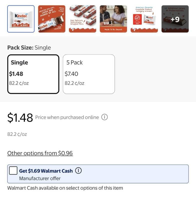 Free Kinder Chocolate Bar After Walmart Cash!  – Topsave