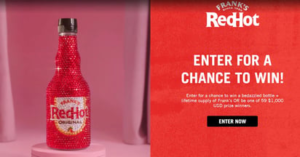 Win A Bedazzled Bottle Of Frank’s Redhot + Lifetime Supply Or $1,000 (Working In 2025)