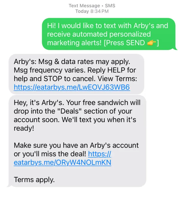 Free Sandwich From Arby’s After Signing Up For Text Alerts 2025