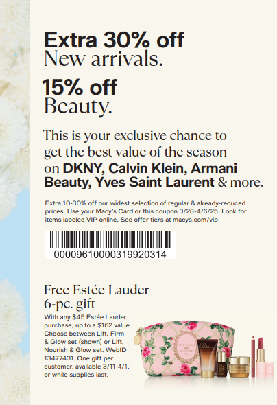 Macy’s Spring Vip Sale – Extra 30% Off + Free Estée Lauder 6-Piece Gift