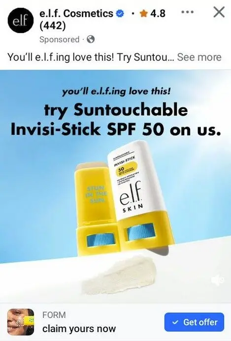 Free E.l.f. Invisi-Sticks Spf 50 2025