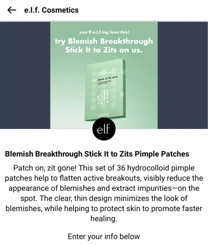 Free E.l.f. Blemish Breakthrough Stick It To Zits Pimple Patches