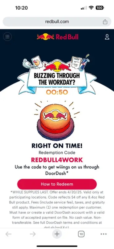 Free Can Of Red Bull Via Doordash 2025