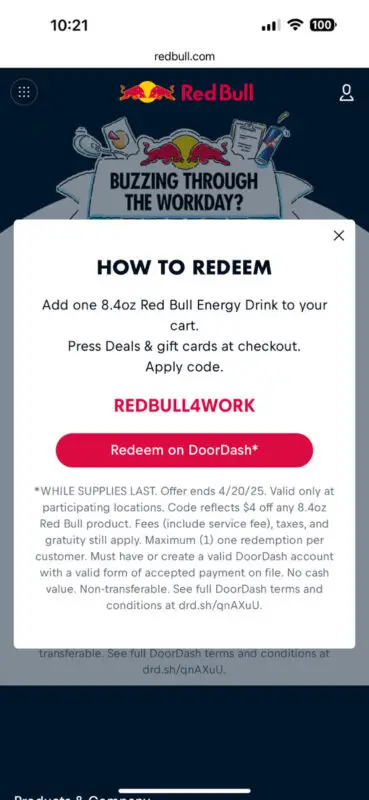 Free Can Of Red Bull Via Doordash 2025