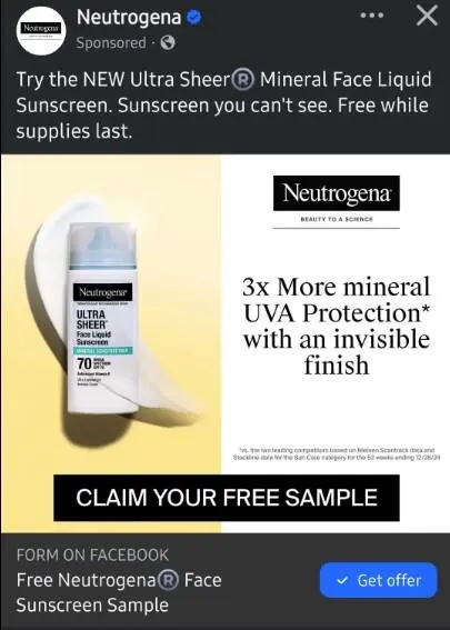 Possible FREE Neutrogena Ultra Sheer Mineral Face Liquid Sunscreen 2 free neutrogena mineral face sunscreen sample