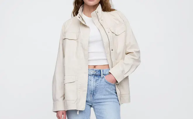 A Person Wearing a Gap Canvas Utility Jacket