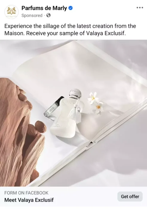 Possible Free Parfums de Marly Valaya Fragrance Sample 2 Parfums de Marly Valaya Fragrance Sample ad on Facebook.jpg