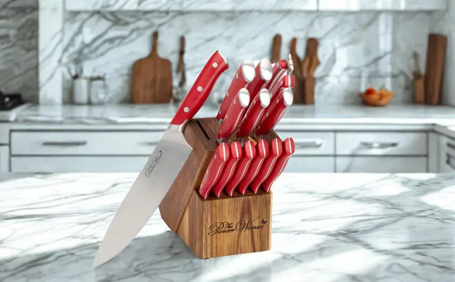 The Pioneer Woman Pioneer Signature 14 Piece Stainless Steel Knife Block Set in Red