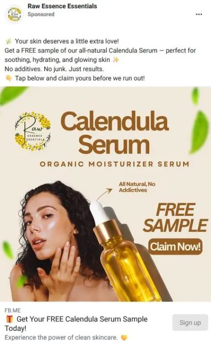 Possible FREE Calendula Serum Sample from Raw Essence Essentials 2 free raw essence essentials serum sample