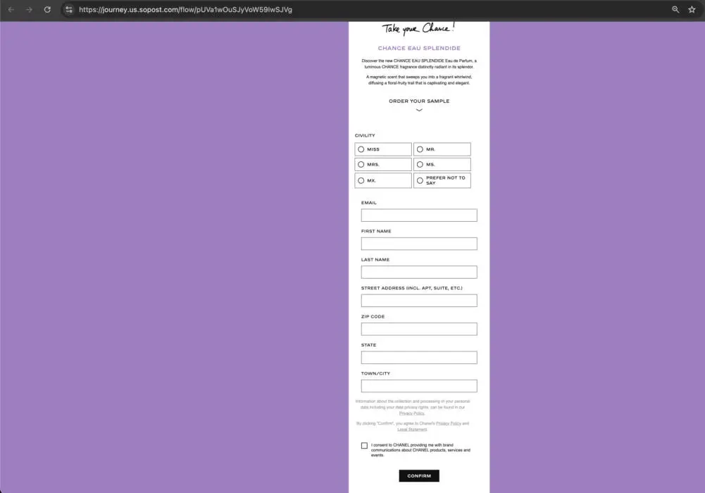 RUN! Free Chanel Chance Eau Splendide Eau De Parfum Sample 3 Screenshot 2025 06 11 at 12.56.29 AM