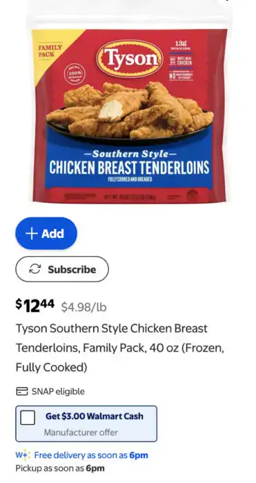 $3 Cash Back on Tyson Chicken at Walmart!