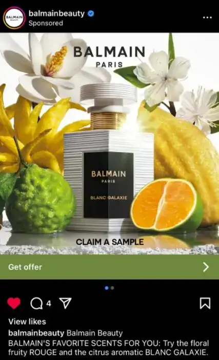 Possible FREE Sample of Balmain Blanc Galaxie Perfume