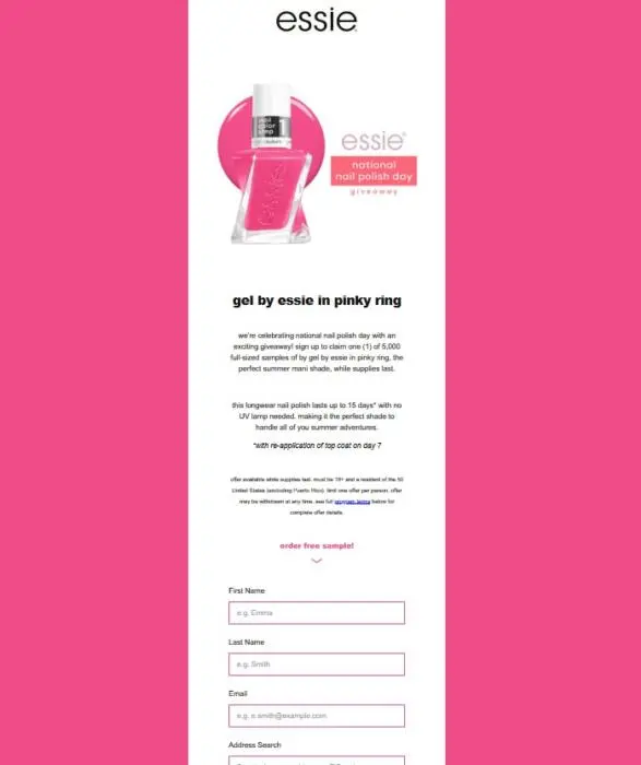 free essie form