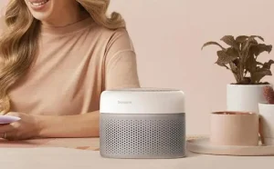 A Bionaire Elements Desktop 360 Air Purifier on a Desk