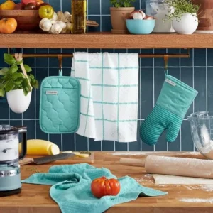KITCHENAID Quilted Cotton Terry Cloth Oven Mitt Pot Holder Kitchen Towel 4 Pack Set 1