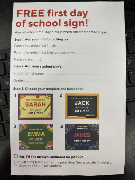 Score a Free First Day of School Sign + 4 Weeks of Freebies at Staples!