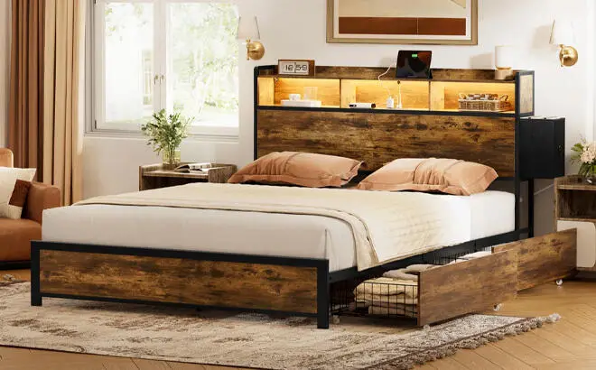 Antioch Bed Frame with 2 Underbed Drawers 2 Bedside Drawers