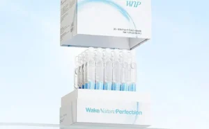 Hyaluronic Acid Serum 30 Capsules on the Glass Table