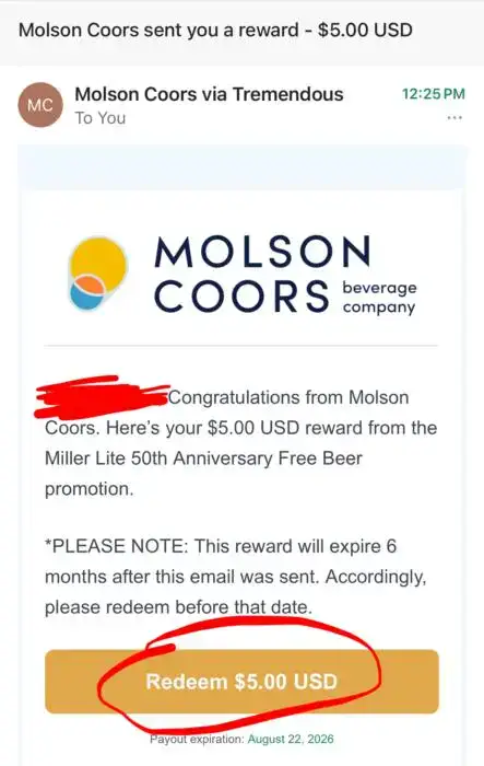 Check YOUR EMAIL FOR $5 – Free Money from Miller Lite