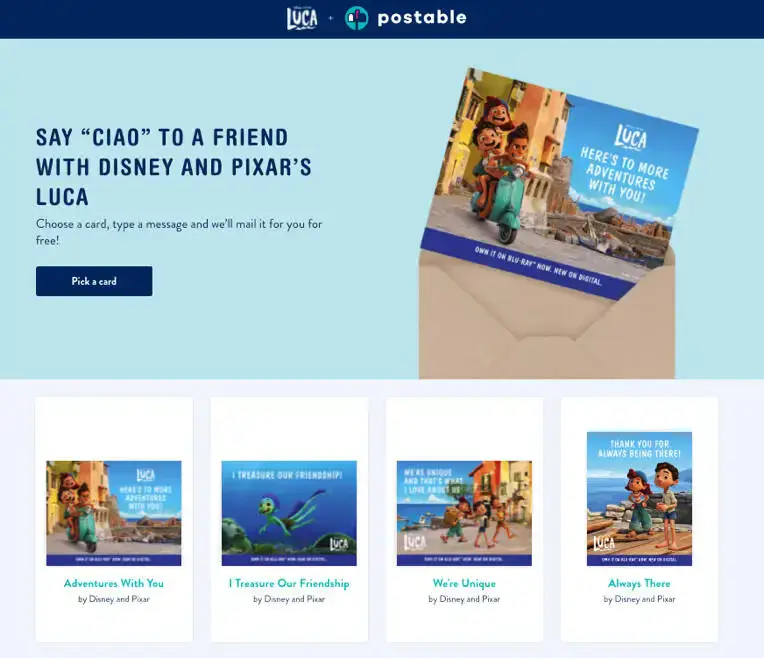Send a FREE "Luca" Postcard to a Friend with This Disney Freebie!