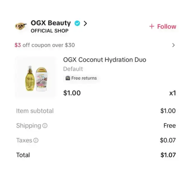OGX Coconut Hydration Duo ONLY $1 Shipped (Save $15)