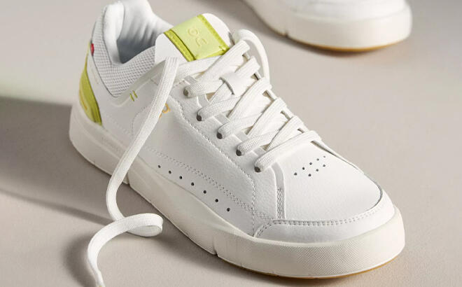 On Womens The Roger Centre Court Tennis Sneaker in White Limelight Color