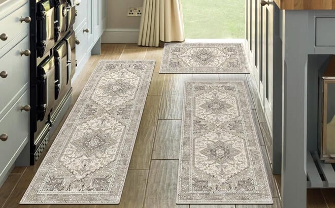 Yamaziot 3 Piece Boho Washable Kitchen Rugs Set