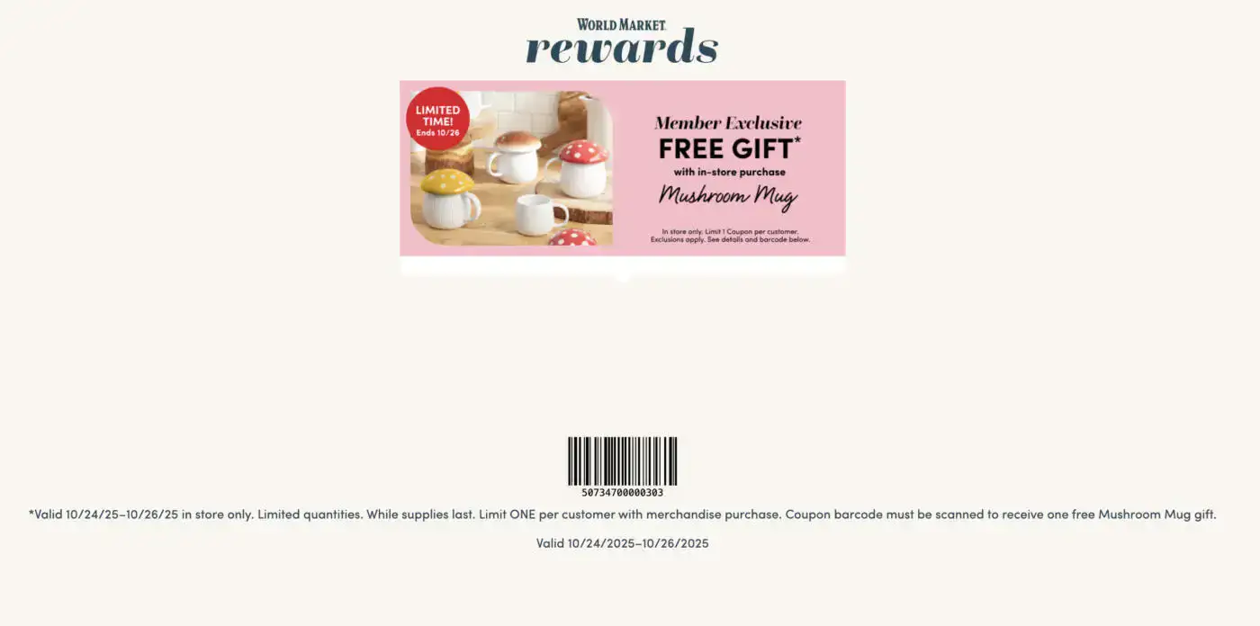 Free Mushroom Mug at World Market w/ Purchase