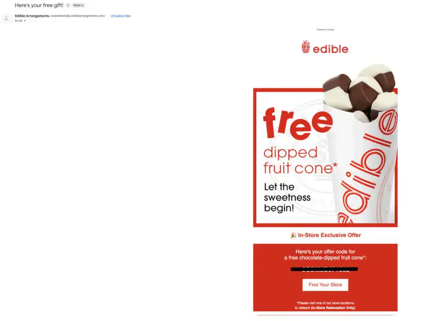 Free Chocolate Dipped Fruit Cone from Edible Arrangements