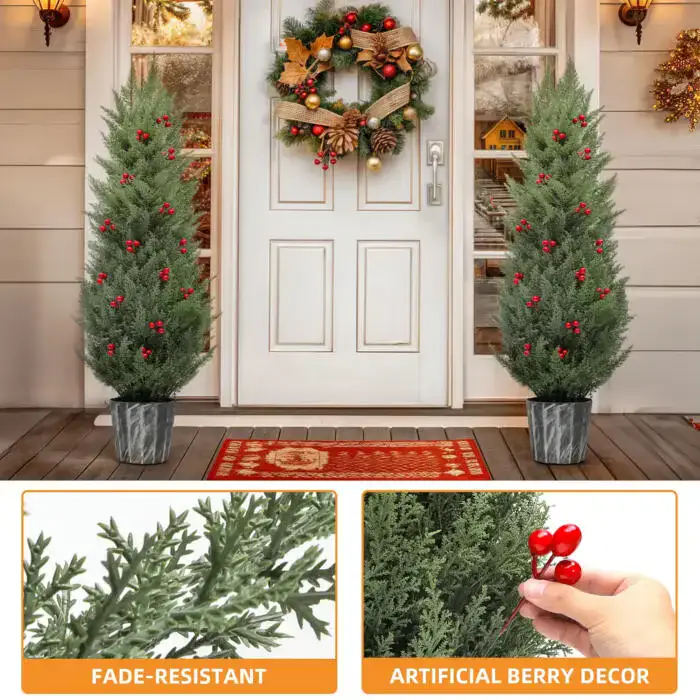 4FT Artificial Cedar Topiary Trees (Set of 2) In Stock!