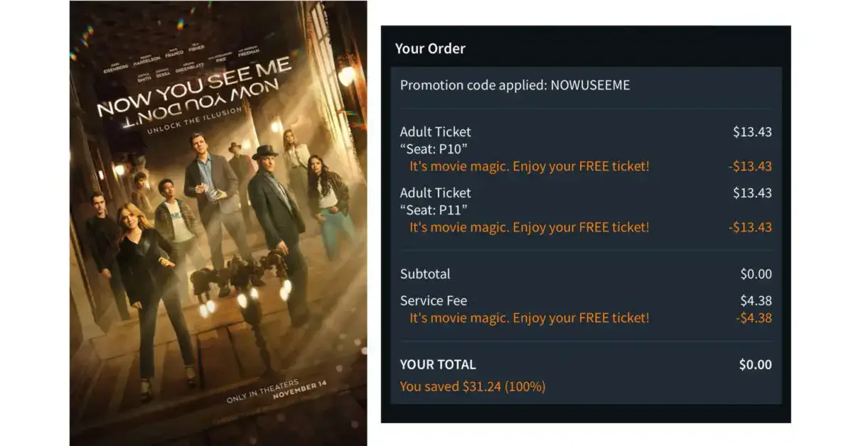 2 Free Movie Tickets to See “Now You See Me