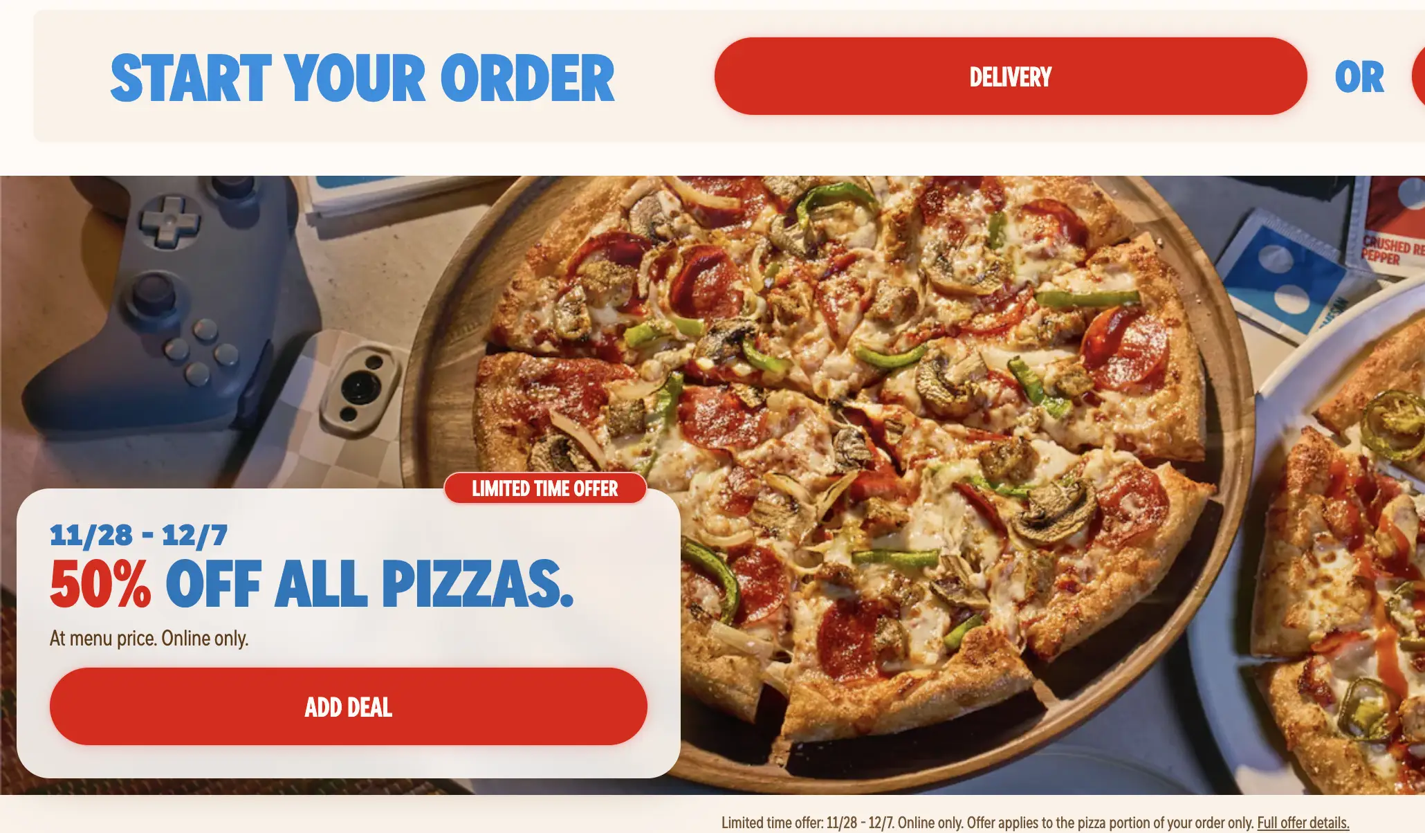 Domino’s 50% Off Menu-Priced Pizzas Online