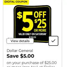 Dollar General $5 Off $25 Saturday coupon event