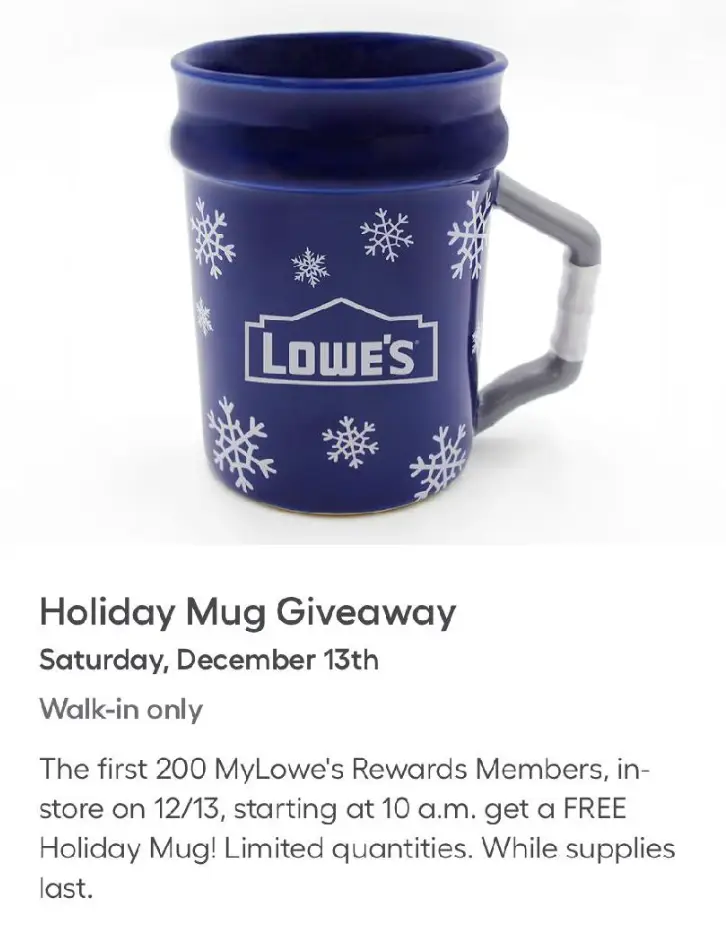Free Holiday Mug at Lowes for Members on 12/13/2025