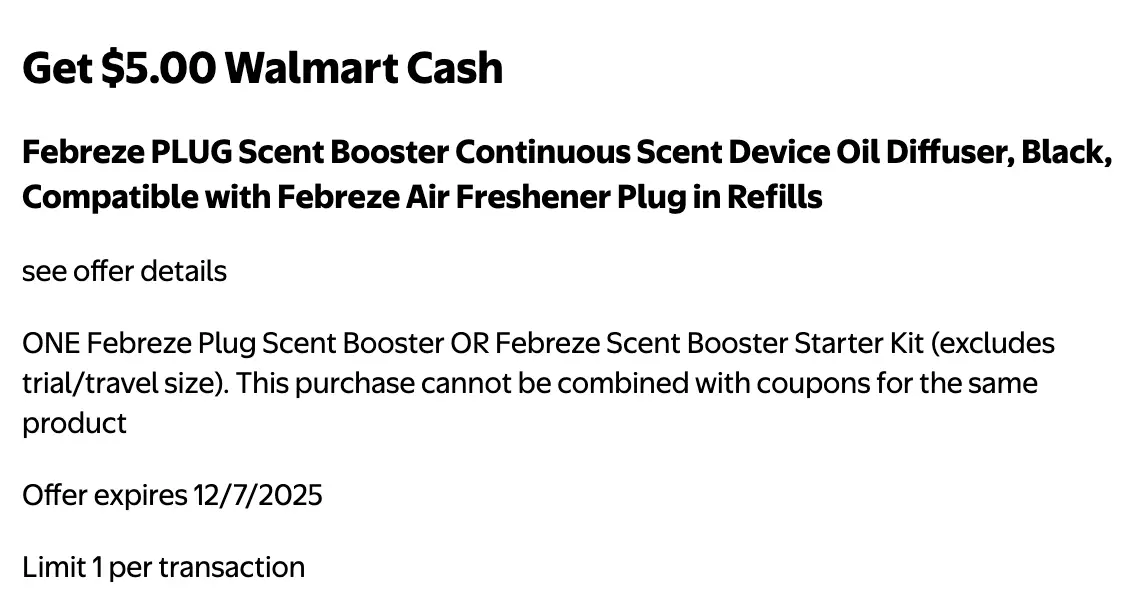 Free Febreze PLUG Scent Booster at Walmart (Ends 12/7/25)