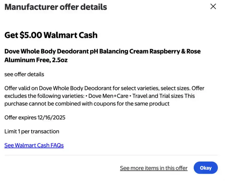 FREE Dove Whole Body Deodorant at Walmart