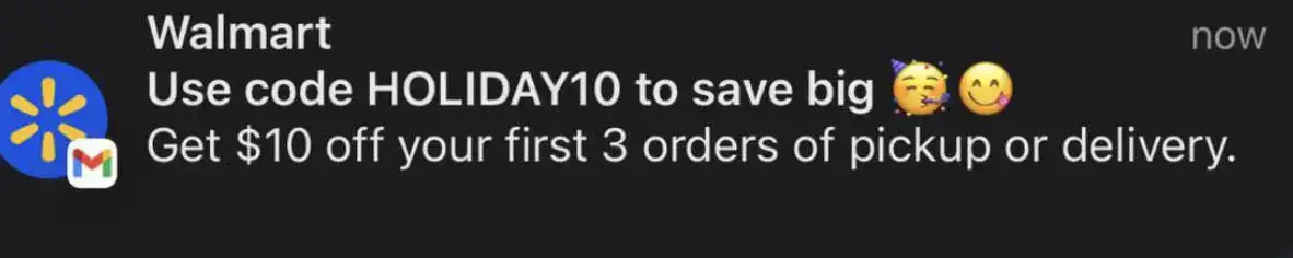 $10 off 3 orders at Walmart for Pickup or Delivery orders (exp 12/31)