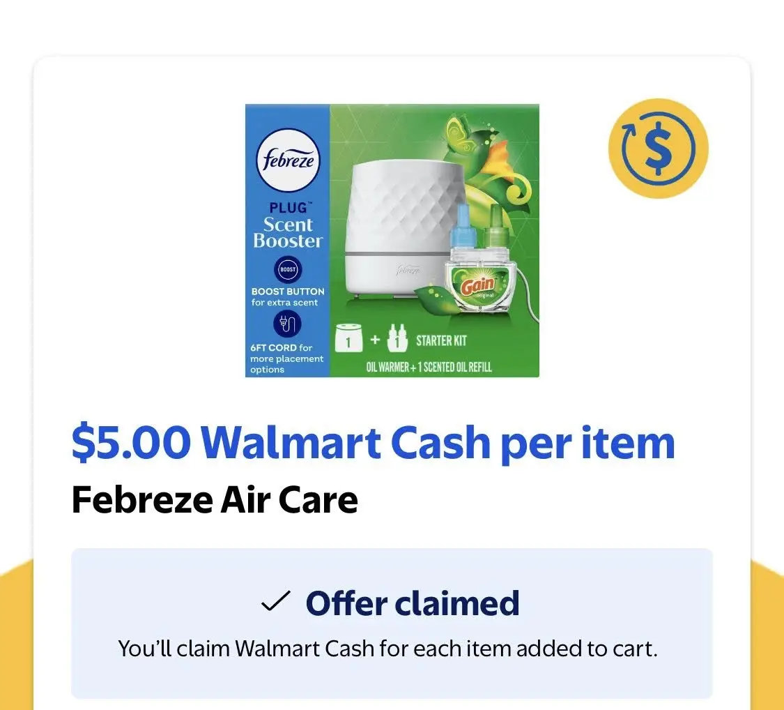 Free Febreze Scent Booster After Walmart Cash