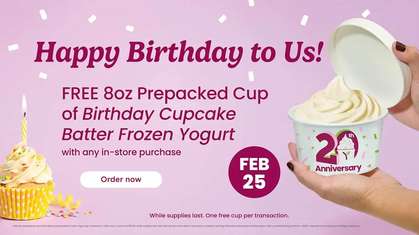 Free Birthday Cupcake Batter Frozen Yogurt at Yogurtland