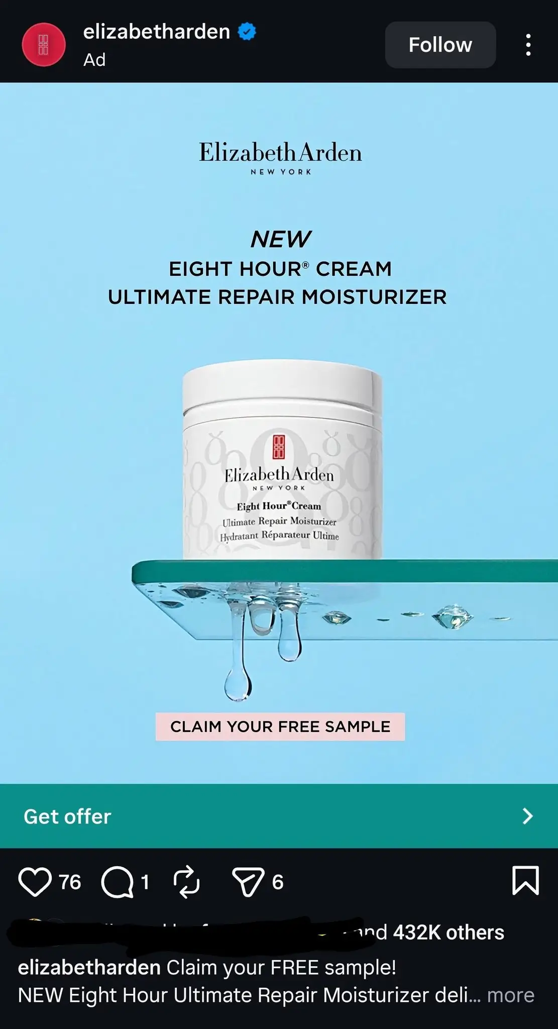 Possible Free Elizabeth Arden Eight Hour Ultimate Repair Moisturizer Sample